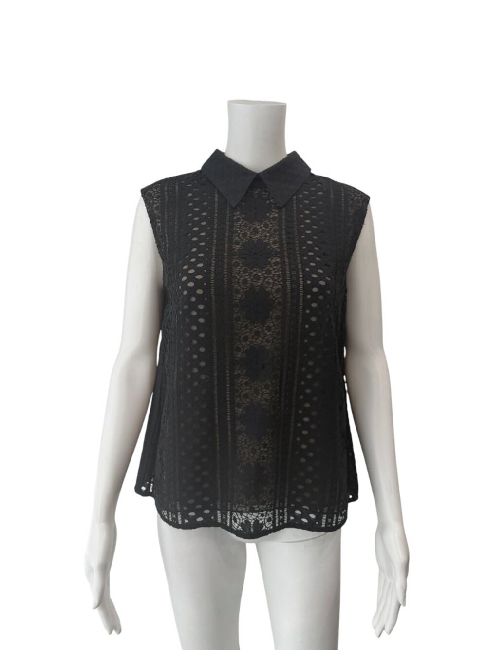 Erdem Black Lavena Lace Collared Sleeveless Top size 8/44